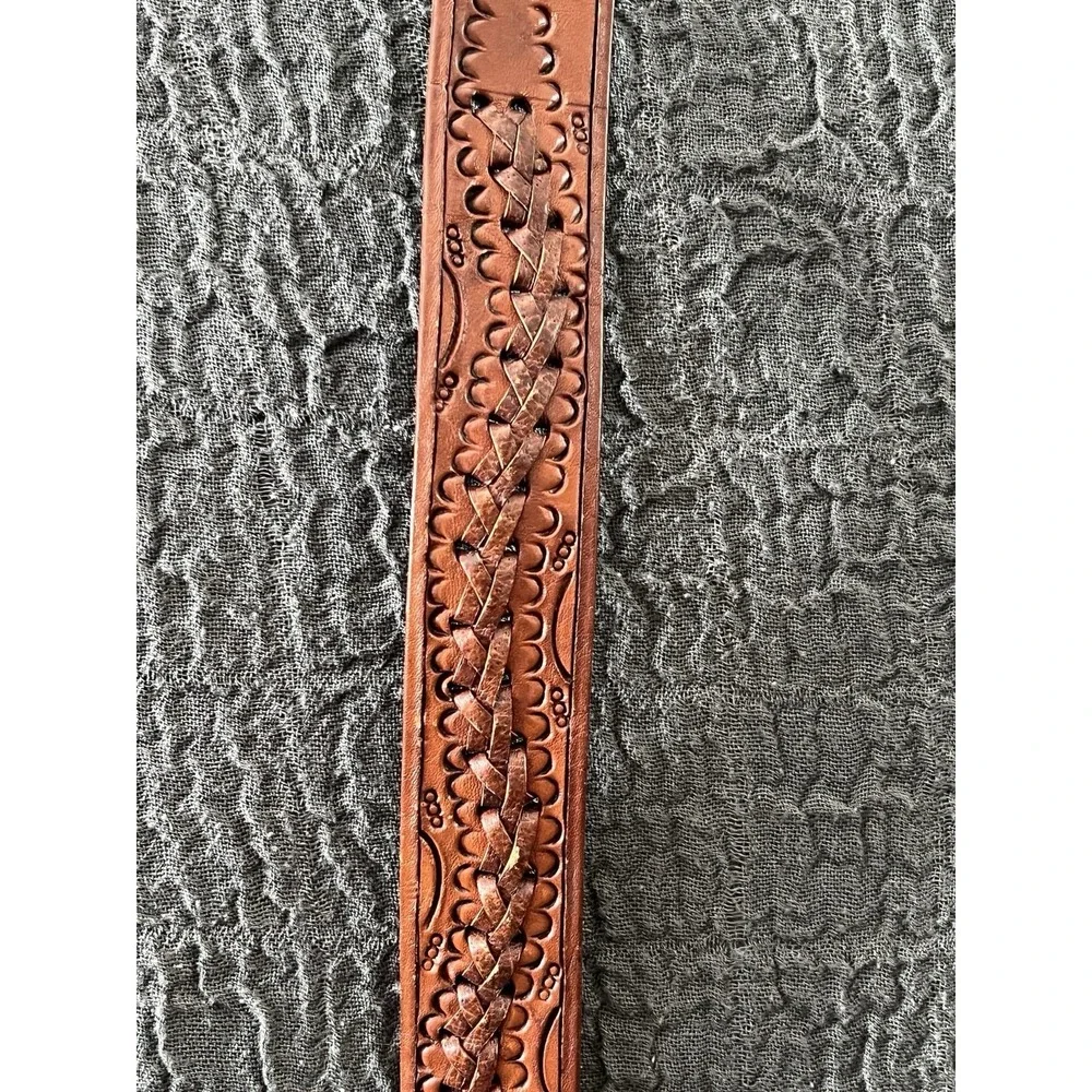 New Vintage Genuine Leather Hand Tooled‎ Braided Western Belt sz 32